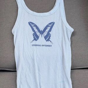 American Eagle Outfitters White Tank with Blue Butterfly Graphic